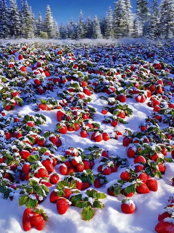 The peaceful beauty of the strawberry garden covered in a blanket of snow leaves everyone enchanted. – The Daily Worlds
