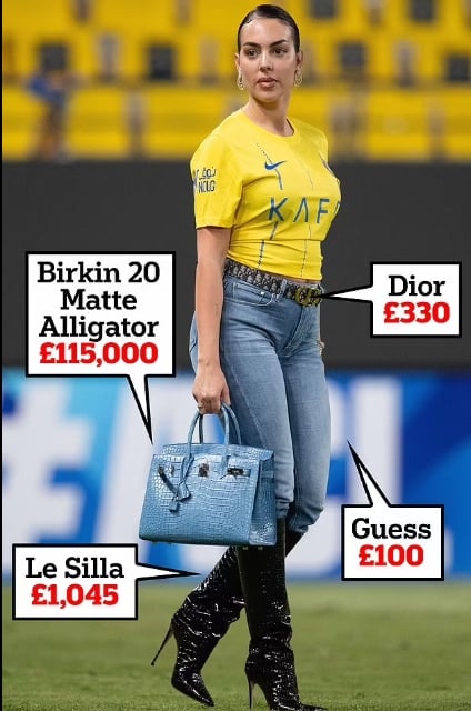 Georgina Rodriguez turns heads with £115,000 Birkin bag while supporting Cristiano Ronaldo