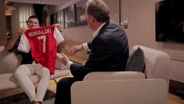 At the end of the interview, Piers also gave Ronaldo a personalised Arsenal shirt, quizzing him on how close he came to signing for the London club in the past
