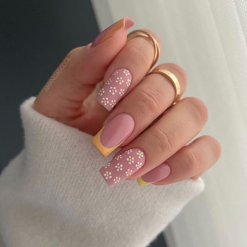 Yellow French Tips and Daisy Nails