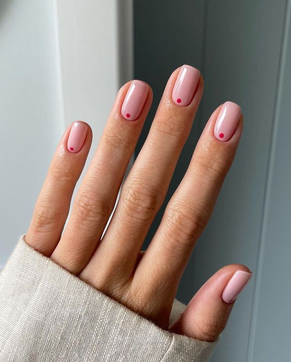 Nude Nails with Hot Pink Dot