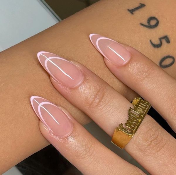 Pink Outline French Tip Nails