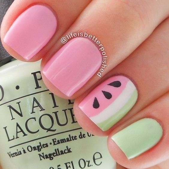 Cute light pink summer nails - pink watermelon nails