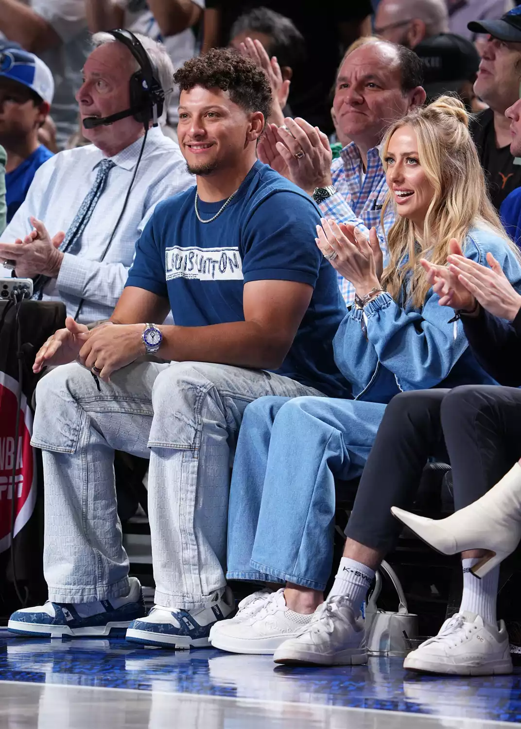 Patrick Mahomes and Brittany Mahomes attends the game between the Denver Nuggets and Dallas Mavericks on March 17