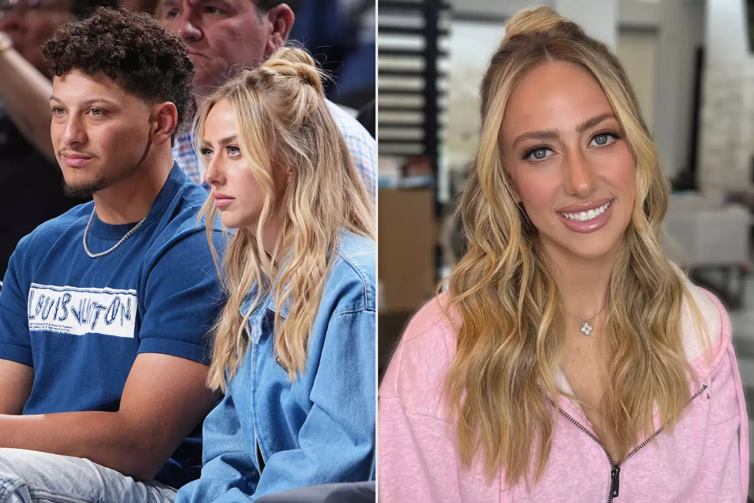 Brittany Mahomes Wears an $1,890 Prada Crystal Crop Top and a Baby Bun Courtside with Patrick Mahomes