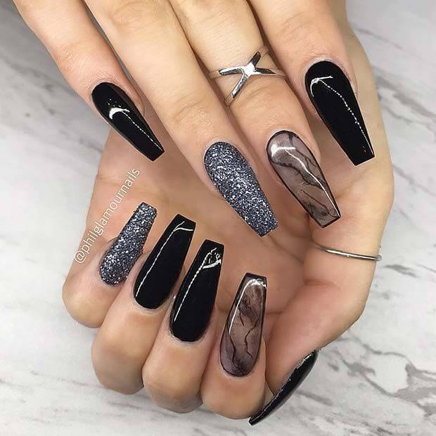 Black Nails With Silver Glitter