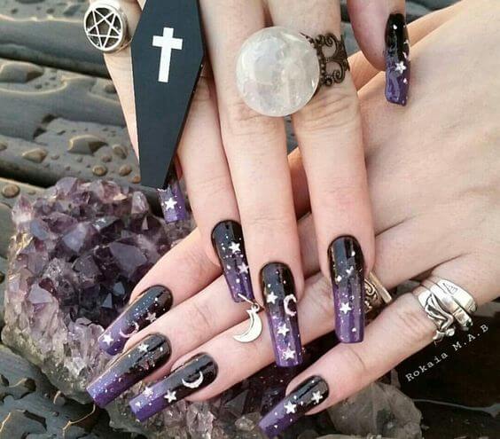 Black And Purple Glitter Nails