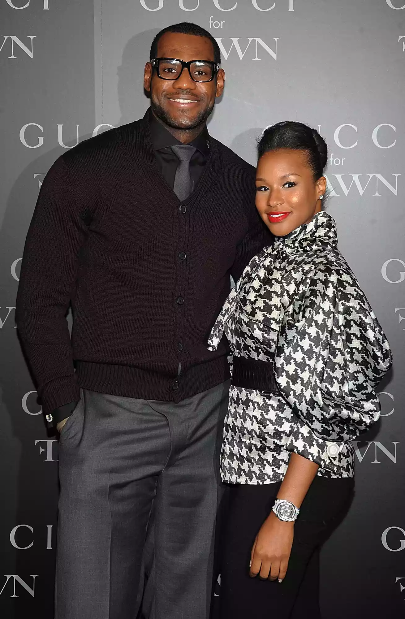 Lebron James and Savannah Brinson attend a cocktail party benefitting FFAWN at Gucci Fifth Avenue on September 16, 2009 in New York City