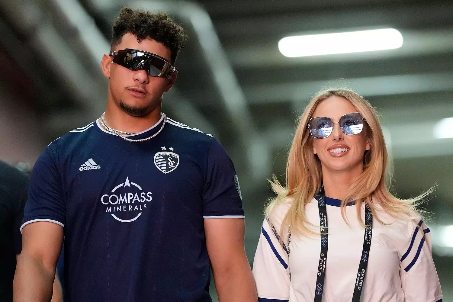 Kansas City, Kansas, USA; Patrick Mahomes and his wife Brittany arrive for a match between Inter Miami CF at Sporting Kansas City at Children's Mercy Park.