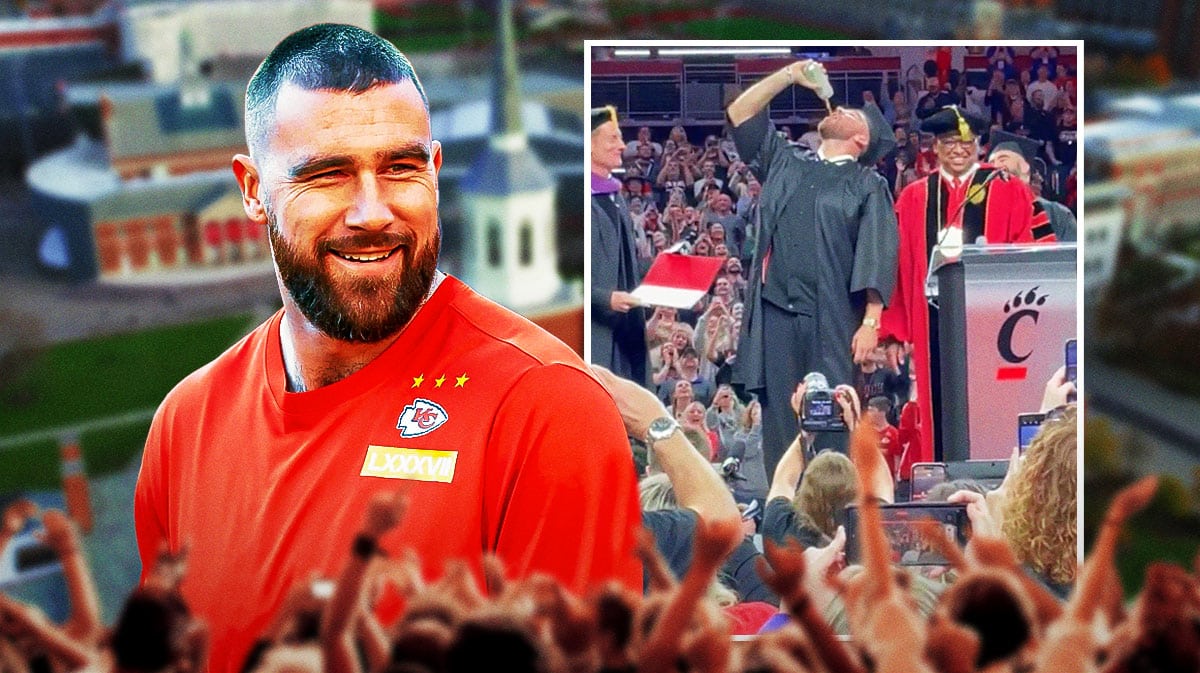 Chiefs Travis Kelce's viral graduation ceremony beer chug has social media  in a frenzy