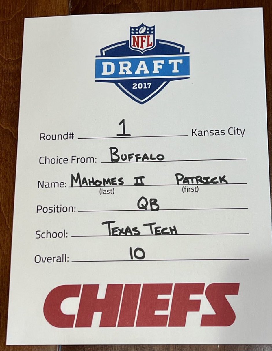 Mahomes reposted a picture of his draft selection card to the delight of fans on social media