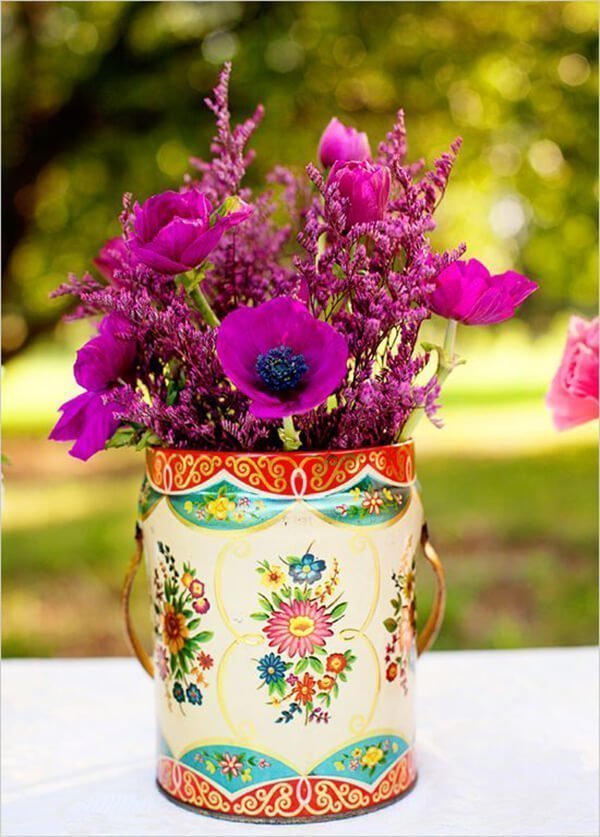 Eastern European Tin Brimming with Purple Poppies