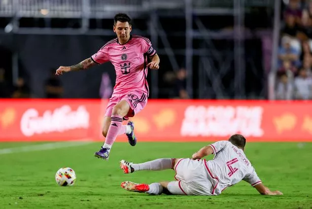 Inter Miami's Argentine forward #10 Lionel Messi hops over St. Louis City' Swedish defender #04 Joakim Nilsson during the Major League Soccer (MLS) regular season football match between Inter Miami CF and St. Louis CITY SC at Chase Stadium in Fort Lauderdale, Florida in June 1, 2024