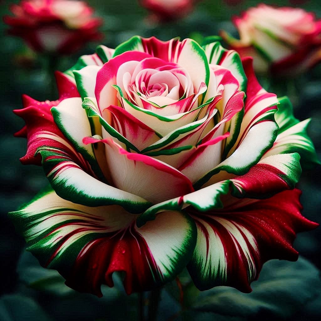 Red, White, and Green Multicolor Rose