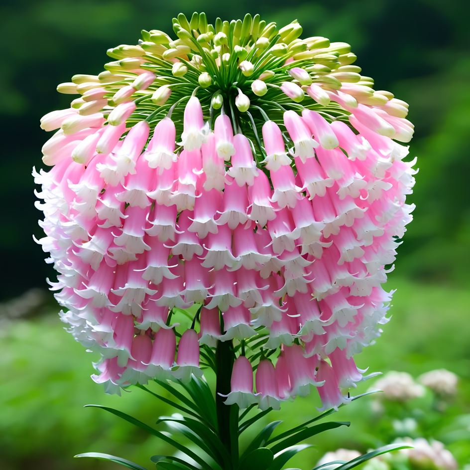 Pink Bell Lily (Lilium 'Pink Bell') with dense clusters of pink and white bell-shaped flowers