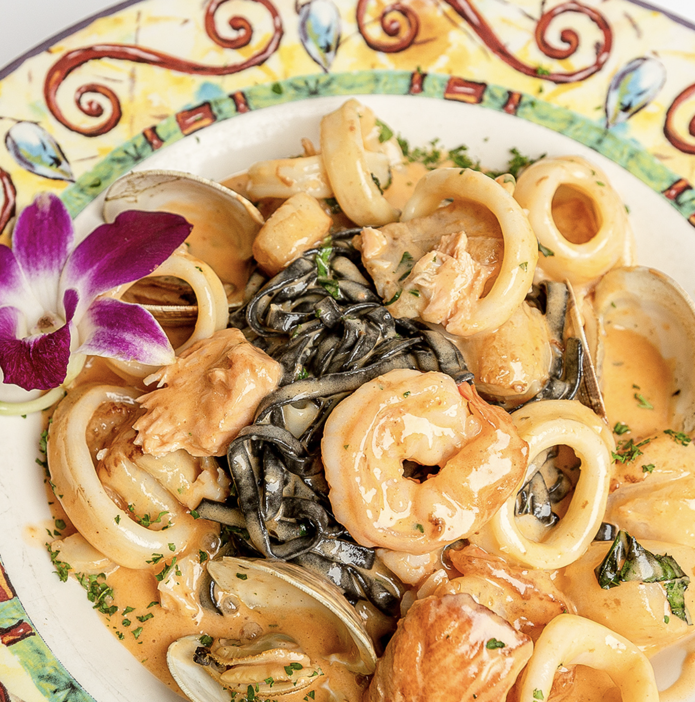 Pasta dishes like this seafood linguini are Cafe Prima Pasta's speciality