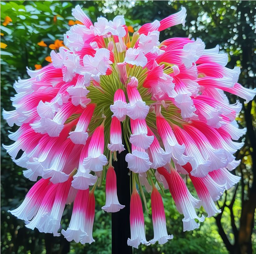 Hanging Lobelia flower with cascading pink, blue, and white blooms