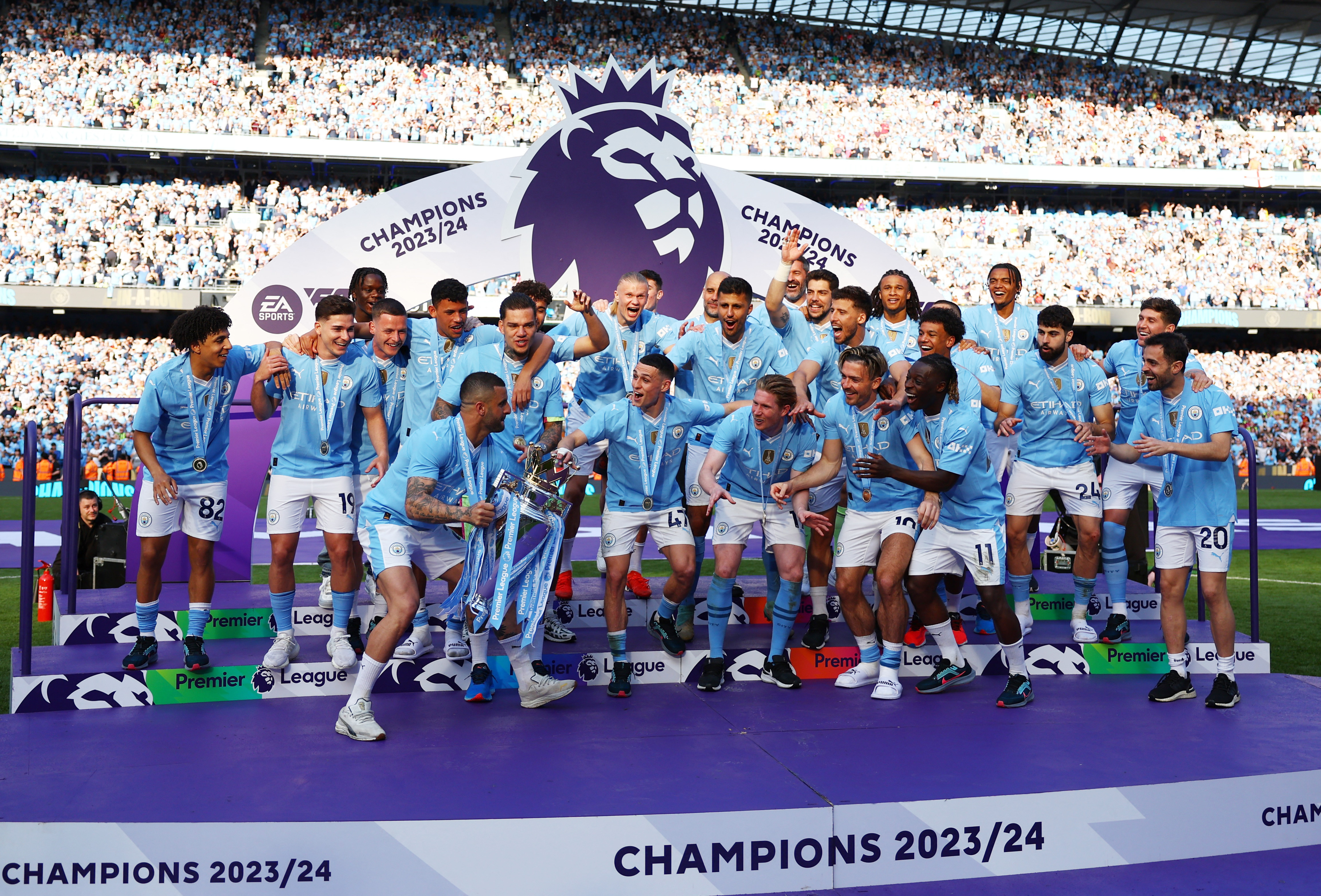 Man City stars celebrate their fourth consecutive Prem title