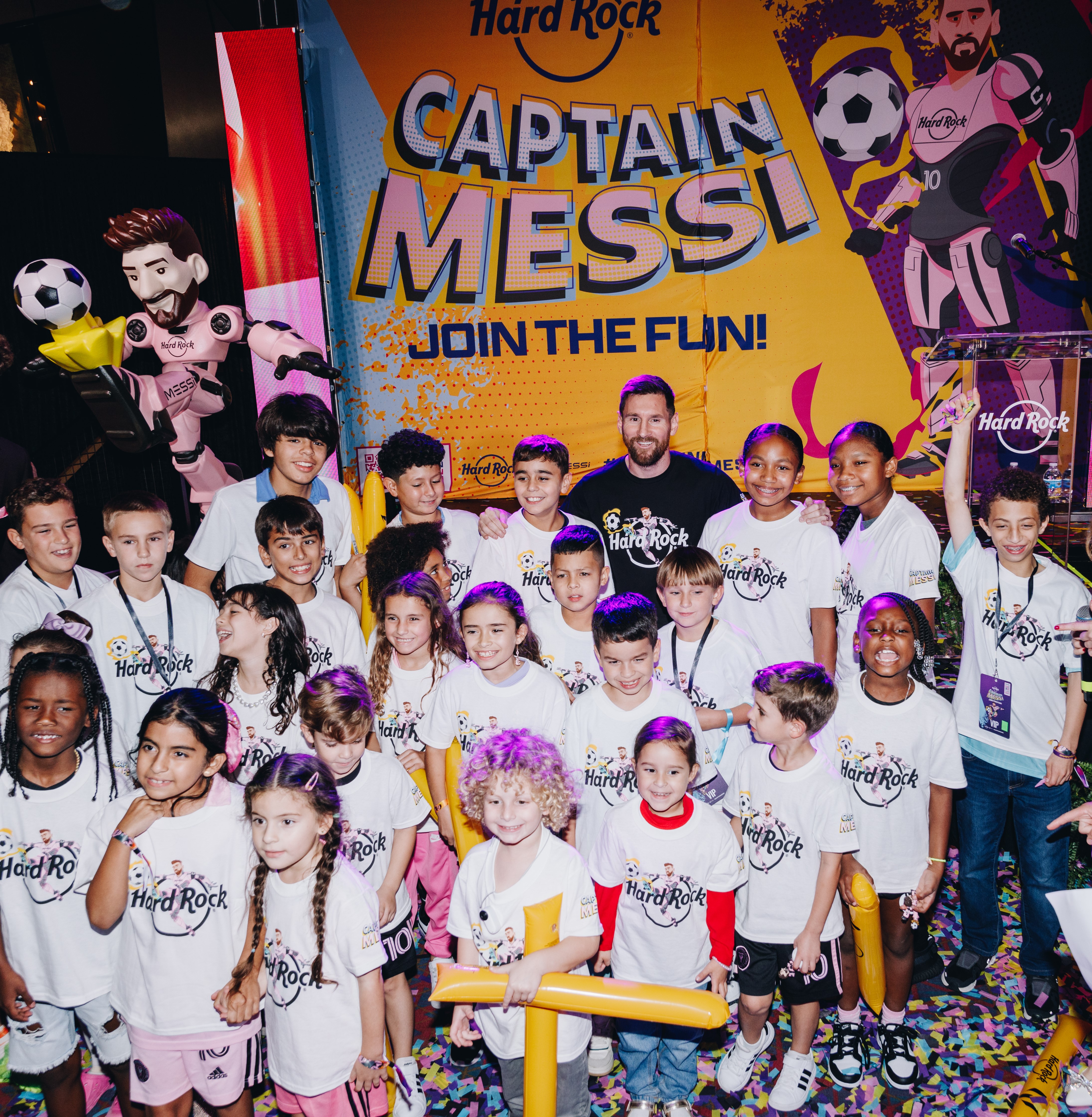 Lionel Messi makes surprise appearance at Hard Rock International’s Captain Messi launch event at Hard Rock Cafe Hollywood, FL to debut the superhero toy in his honor on October 22, 2024