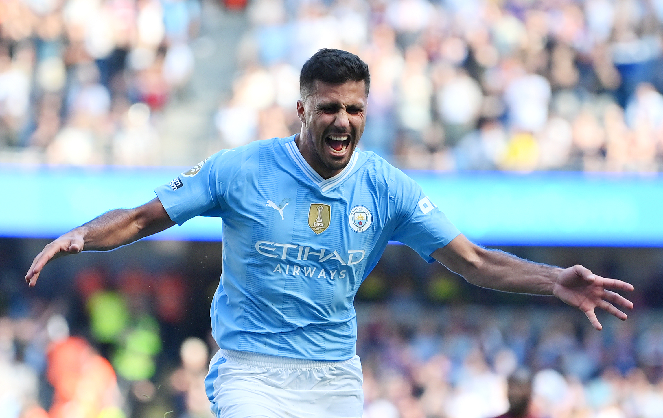 Rodri celebrates Man City's Prem title clincher