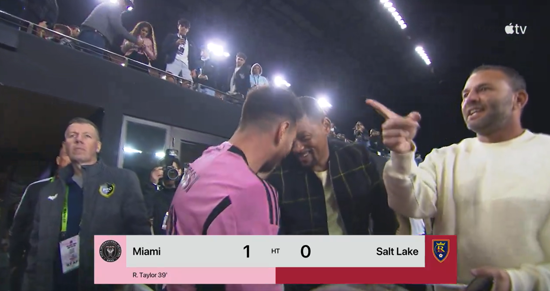 The pair hugged it out as Messi headed to the locker room at halftime